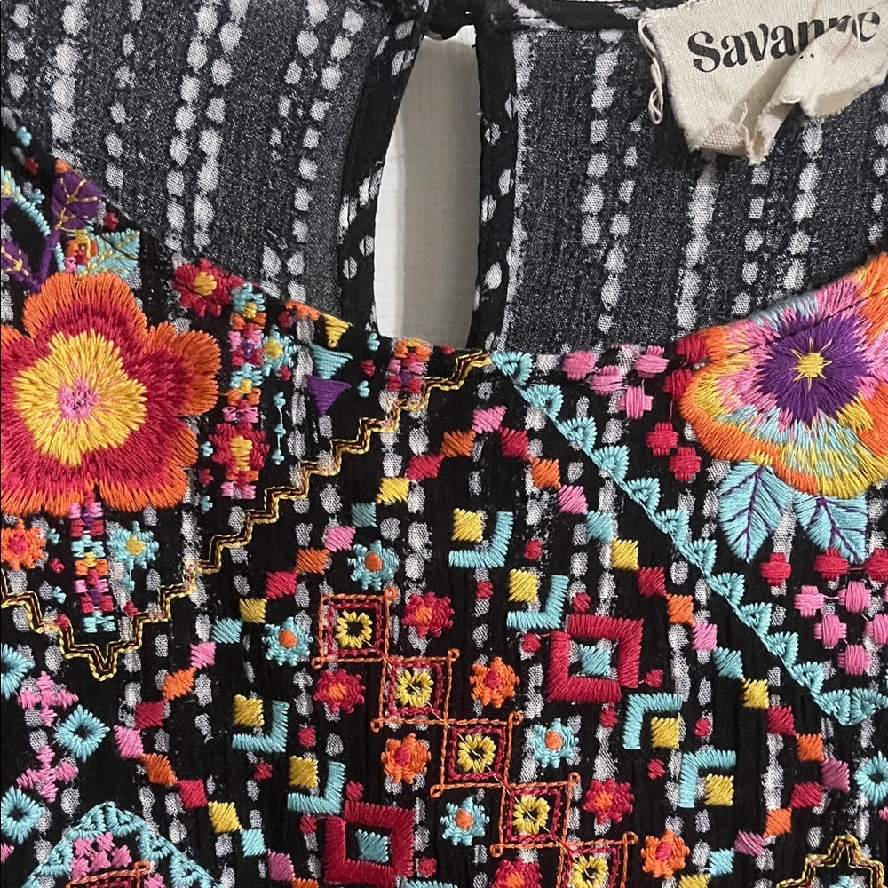 Savanna Jane Black Tunic with Multicolor Floral Embroidery - Picture 2 of 5
